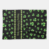 St. Patrick’s Day Watercolor Shamrock on black キッチンタオル (横)