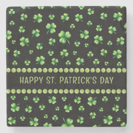 St. Patrick’s Day Watercolor Shamrock on black ストーンコースター