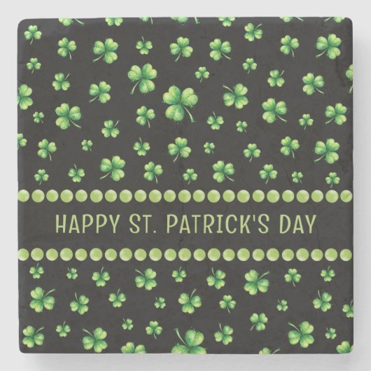 St. Patrick’s Day Watercolor Shamrock on black ストーンコースター (正面)