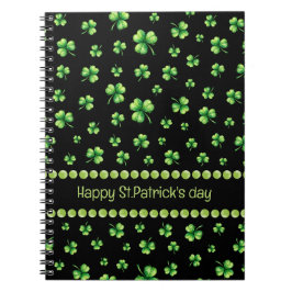 St. Patrick’s Day Watercolor Shamrock on black ノートブック