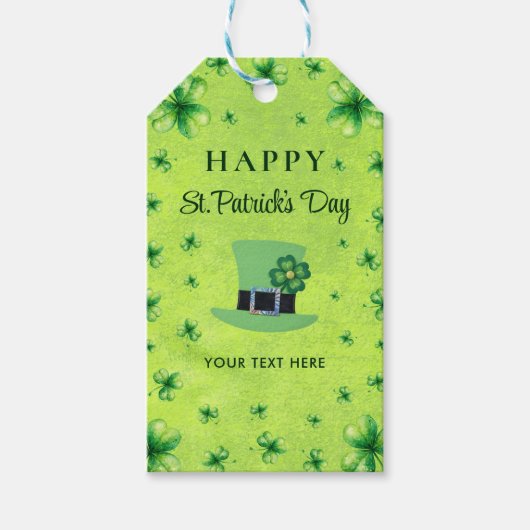 St. Patrick’s Day Watercolor Shamrock on green ギフトタグ (正面)