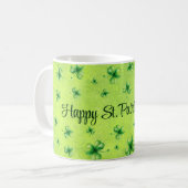 St. Patrick’s Day Watercolor Shamrock on green コーヒーマグカップ (正面左)