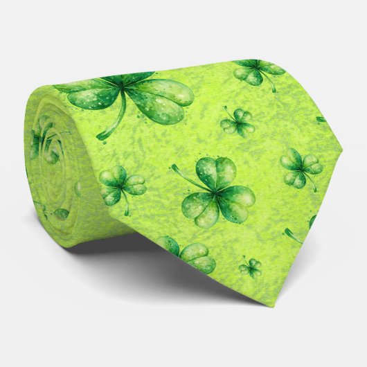 St. Patrick’s Day Watercolor Shamrock on green ネクタイ (ロール)