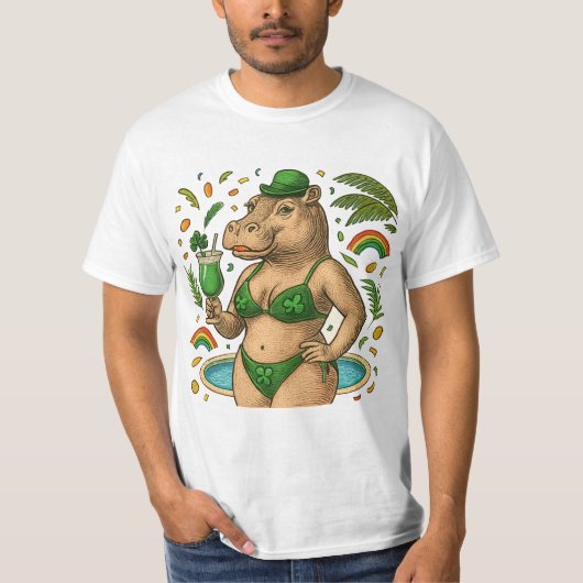 St. Patrick’s Tropical Pool Party for Hippo lovers Tシャツ (正面)
