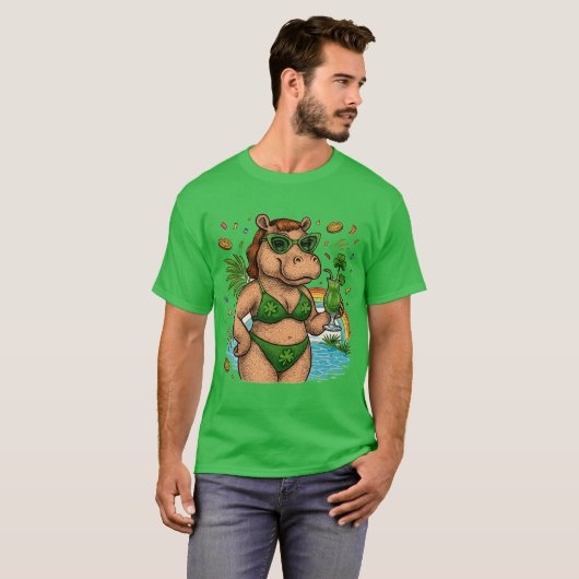 St. Patrick’s Tropical Pool Party for Hippo lovers Tシャツ (正面フル)