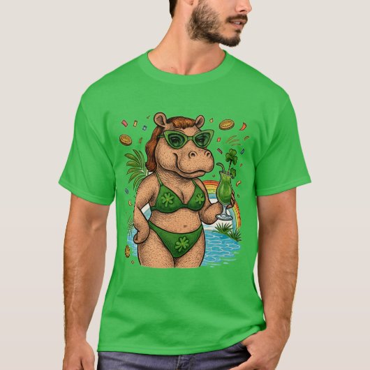 St. Patrick’s Tropical Pool Party for Hippo lovers Tシャツ (正面)