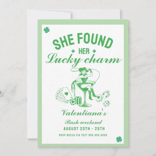 St patrick she found her uckycharm  bachelorette 招待状 (正面)