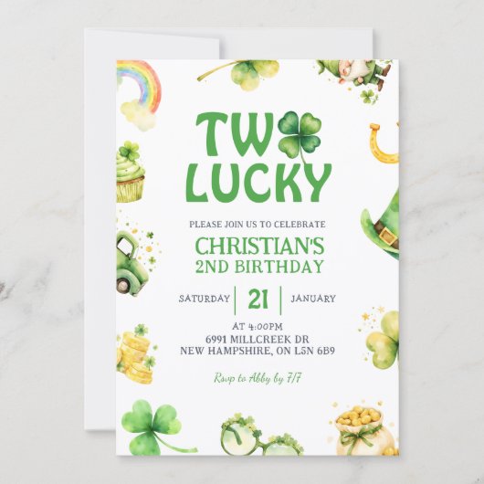 St Patrick Two Lucky Birthday Invitation 招待状 (正面)
