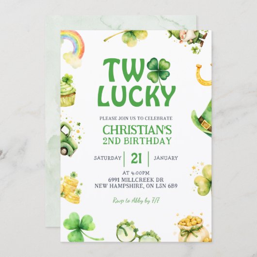 St Patrick Two Lucky Birthday Invitation 招待状 (正面/裏面)