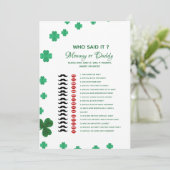 ST Patrick who said it Baby shower game Card 招待状 (スタンド正面)