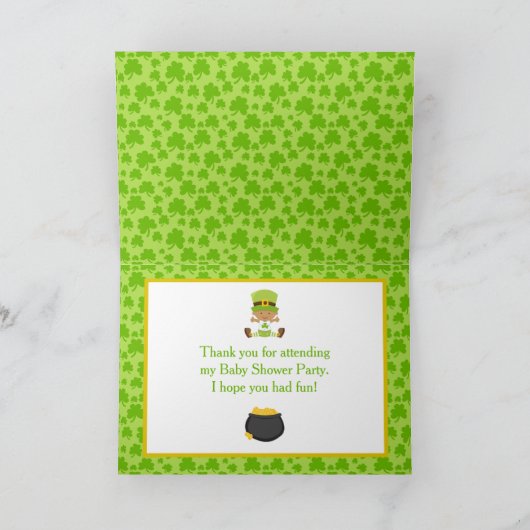St patricksアフリカ系アメリカ人の男の子の赤ちゃんシャワー サンキューカード (内部)