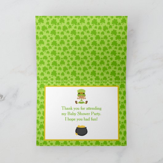St patricksアフリカ系アメリカ人ガールベビーシャワー サンキューカード (内部)