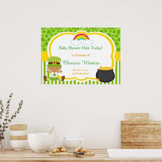 St patricksアフリカ系アメリカ人ガールベビーシャワー ポスター (キッチン)