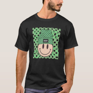 St patricksハッピー顔ハットラッキービベスレトロアイルランド tシャツ