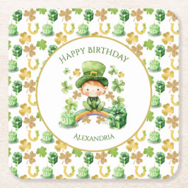 St patricksラッキーワンファースト誕生日 スクエアペーパーコースター