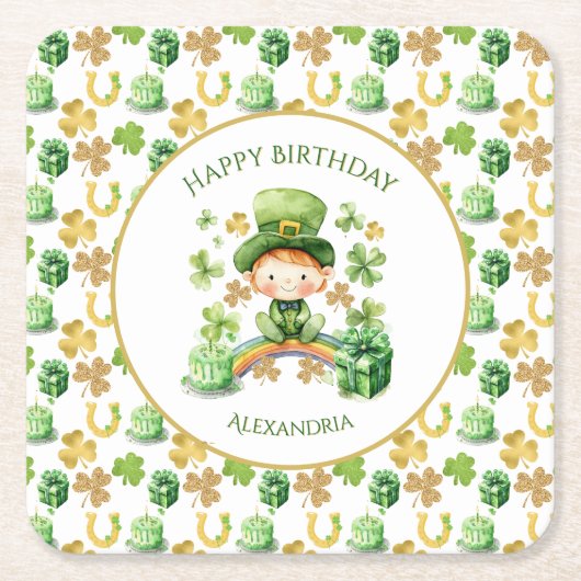 St patricksラッキーワンファースト誕生日 スクエアペーパーコースター (正面)