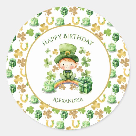 St patricksラッキーワンファースト誕生日 ラウンドシール (正面)