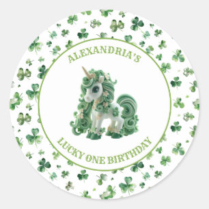 St patricksラッキーワンユニコーンステッカー ラウンドシール