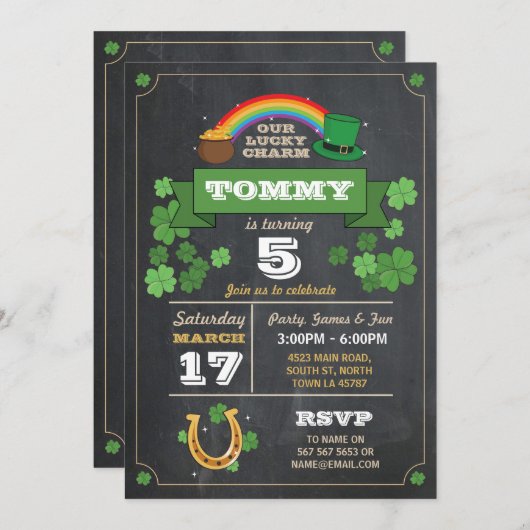 St. Patricks日の誕生会の招待3 4 5 6 7 8 招待状 (正面/裏面)