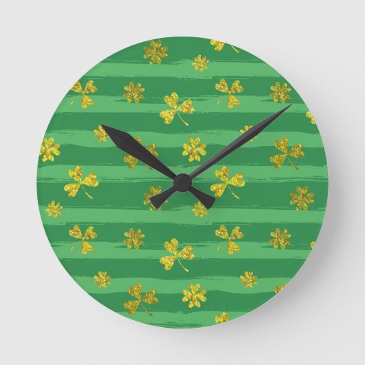 st patricks黄金のシャムロック ラウンド壁時計 (正面)