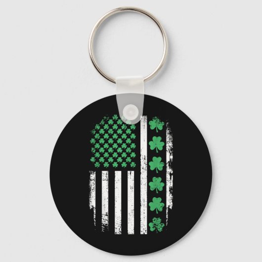 st patricks・ダのシャムロックを持つ米国国旗 キーホルダー (正面)