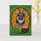 St patricks -金のジャーマン・シェパードのポット-クーノー カード (黄色い花)