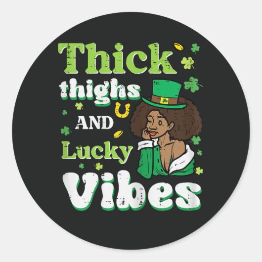 St Patricks Afro Thick Thighs Lucky Vibes ラウンドシール (正面)