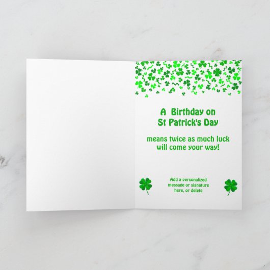 St Patrick's Birthday Cake Custom Candles Greeting カード (内部)