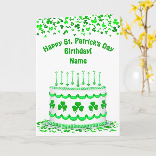 St Patrick's Birthday Cake Custom Candles Greeting カード (黄色い花)