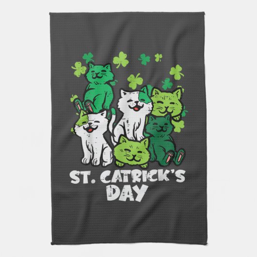 St Patricks Catricks Day Cats Saint Pattys キッチンタオル (縦)