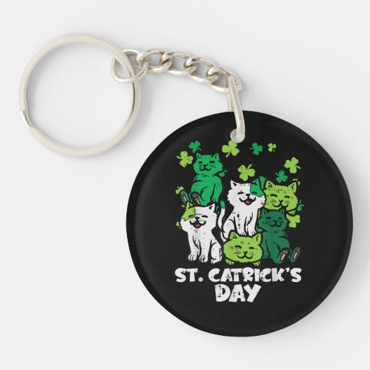 St Patricks Catricks Day Cats Saint Pattys キーホルダー (正面)