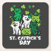 St Patricks Catricks Day Cats Saint Pattys スクエアペーパーコースター (正面)