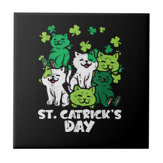St Patricks Catricks Day Cats Saint Pattys タイル (正面)