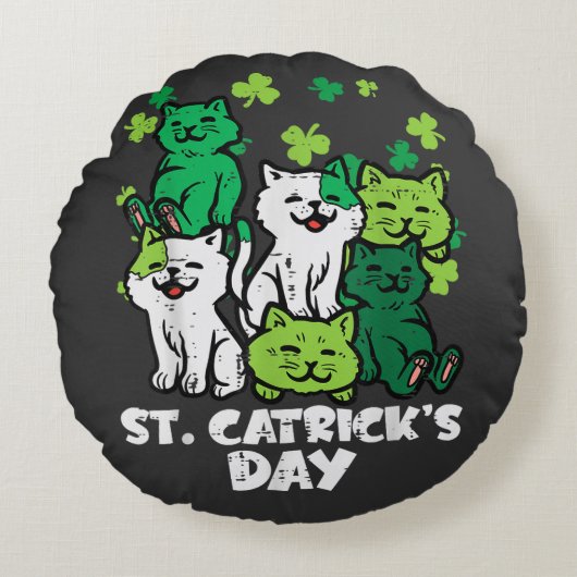 St Patricks Catricks Day Cats Saint Pattys ラウンドクッション (正面)
