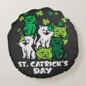 St Patricks Catricks Day Cats Saint Pattys ラウンドクッション (裏面)