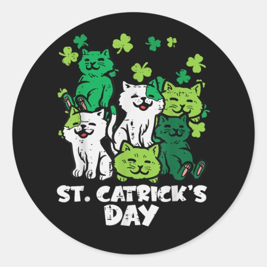 St Patricks Catricks Day Cats Saint Pattys ラウンドシール (正面)