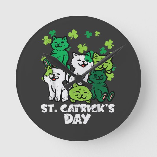 St Patricks Catricks Day Cats Saint Pattys ラウンド壁時計 (正面)
