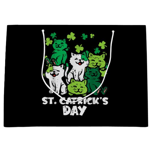 St Patricks Catricks Day Cats Saint Pattys ラージペーパーバッグ (正面)