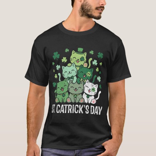St Patricks Catricks Day Funny Cats Shamrock Tシャツ (正面)
