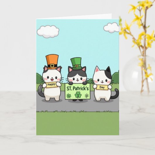 St Patricks Cats Happy Day Card カード (黄色い花)