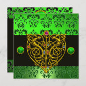 ST. PATRICK'S CELTIC HEART Green Damask 招待状 (正面/裏面)