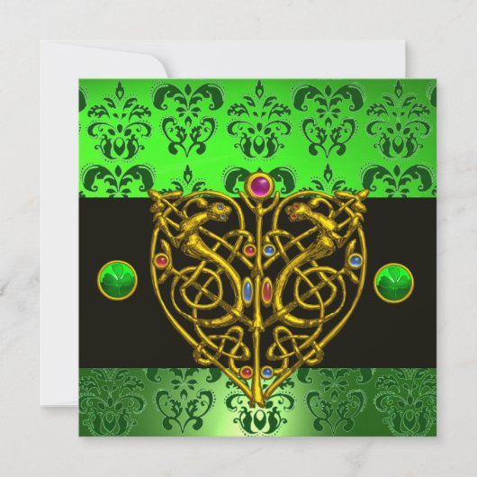 ST. PATRICK'S CELTIC HEART Green Damask 招待状 (正面)