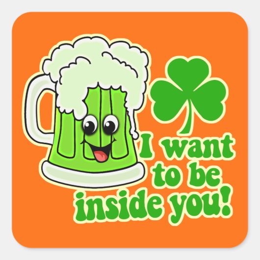 st patricks dayおもしろいグリーンビール スクエアシール (正面)