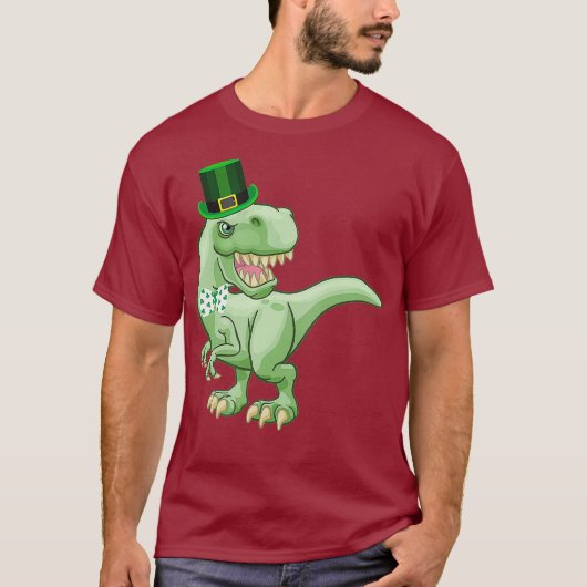 st patricks dayおもしろいテルアイリッシュ恐竜 tシャツ (正面)