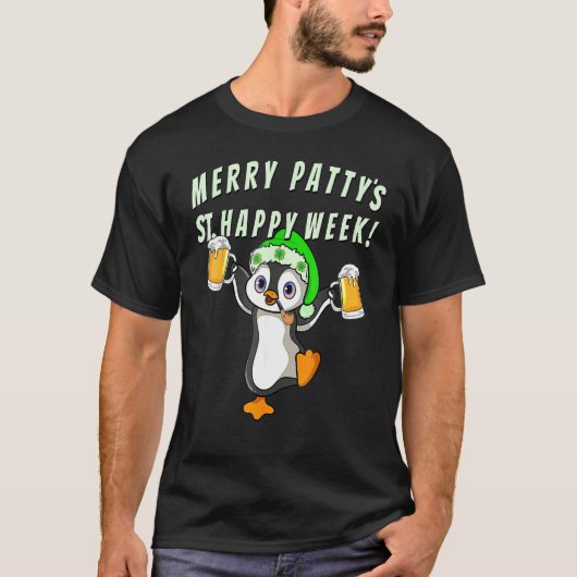 st patricks dayおもしろいパーティーペンギン飲料 tシャツ (正面)