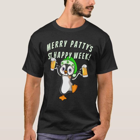 st patricks dayおもしろいパーティーペンギン飲用1 tシャツ (正面)