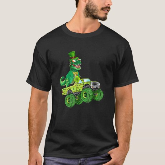 st patricks dayおもしろいTレックス恐竜モンスタートラック Tシャツ (正面)