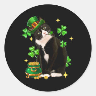 St patricks dayかわいいタキシード猫シャムロックアイリッシュキャット ラウンドシール