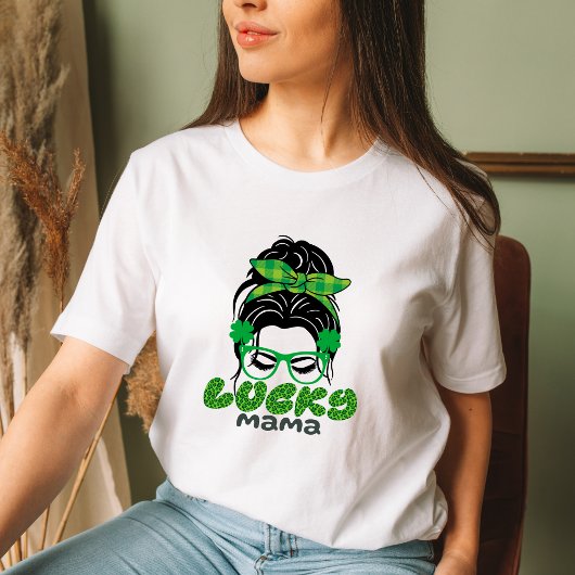St patricks dayかわいいママの顔レトロラッキーママ tシャツ