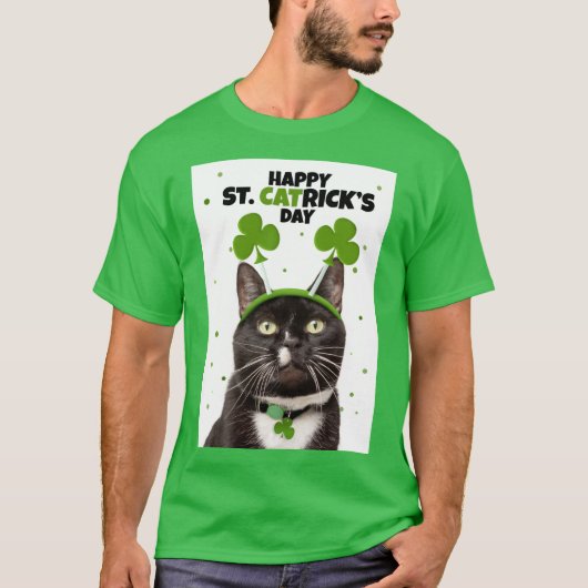 st patricks dayがヘッドバンドで猫に tシャツ (正面)